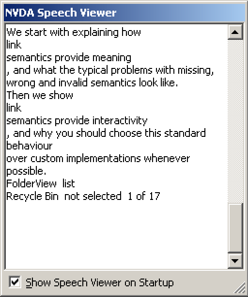 NVDA speech viewer